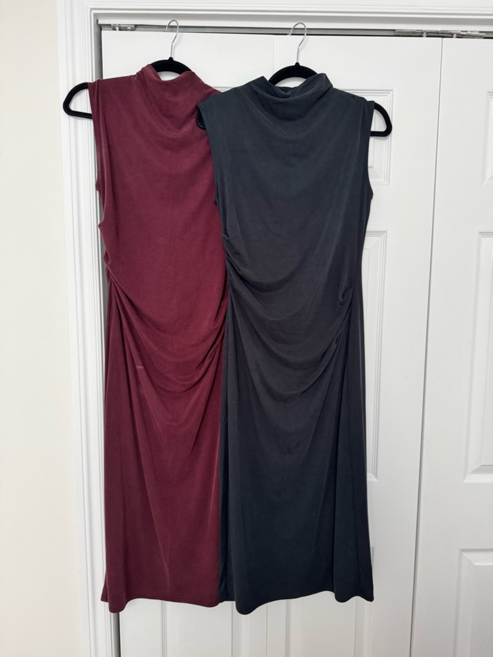 Sleeveless Mock Neck Ruched Midi Dresses